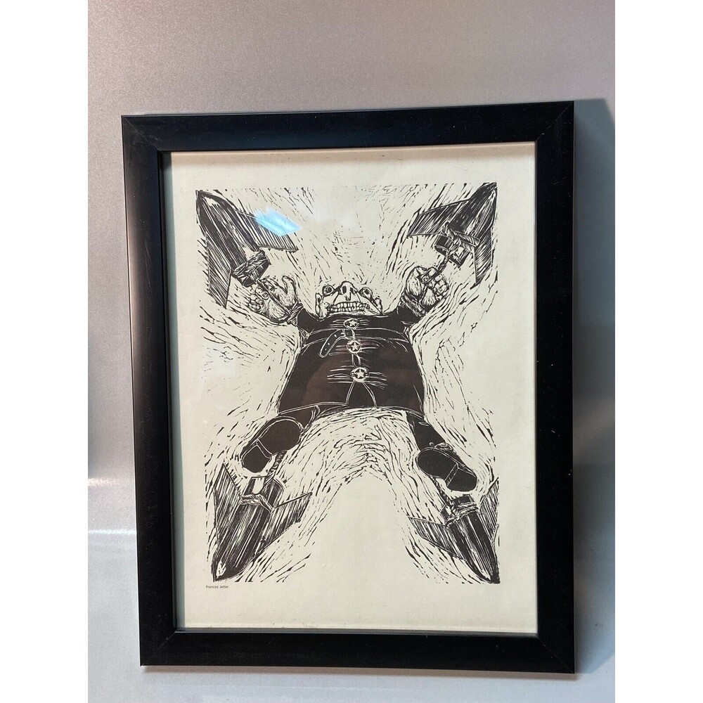Vintage Framed Frances Jetter Missile War Black & White Illustration Print